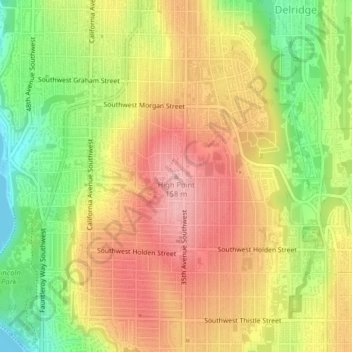 Mapa topográfico High Point, altitud, relieve