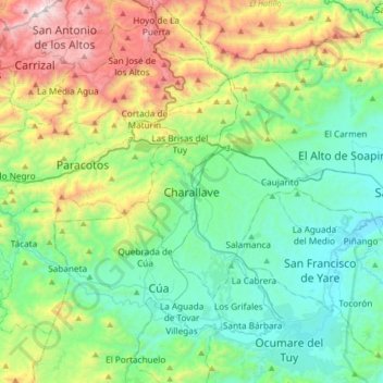 Mapa topográfico Charallave, altitud, relieve