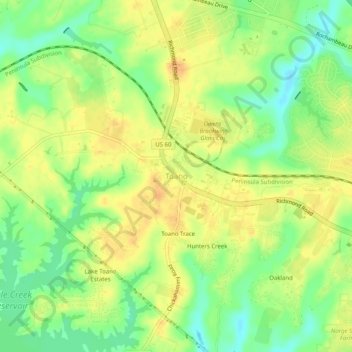 Mapa topográfico Toano, altitud, relieve