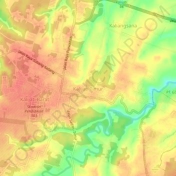 Mapa topográfico Kalijati Timur, altitud, relieve