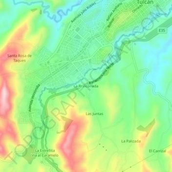 Mapa topográfico La Rinconada, altitud, relieve