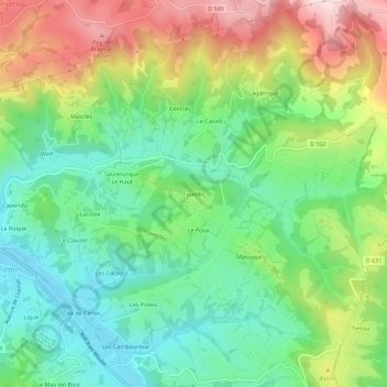 Mapa topográfico Fualdes, altitud, relieve