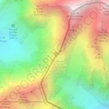 Mapa topográfico Col de Miage, altitud, relieve