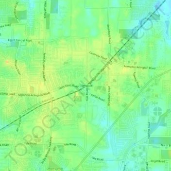 Mapa topográfico Ellendale, altitud, relieve