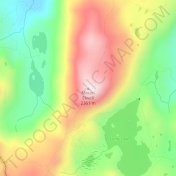 Mapa topográfico Mount Elwell, altitud, relieve