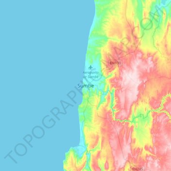 Mapa topográfico Sumbe, altitud, relieve