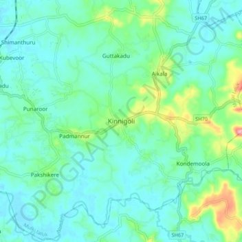 Mapa topográfico Kinnigoli, altitud, relieve
