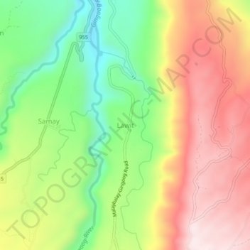 Mapa topográfico Lawit, altitud, relieve