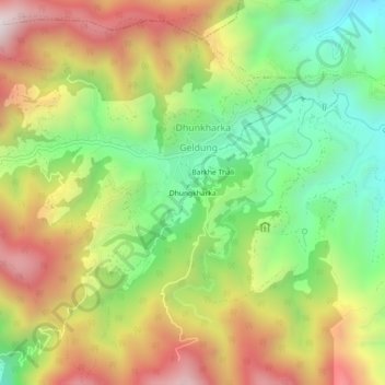 Mapa topográfico Dhungkharka, altitud, relieve