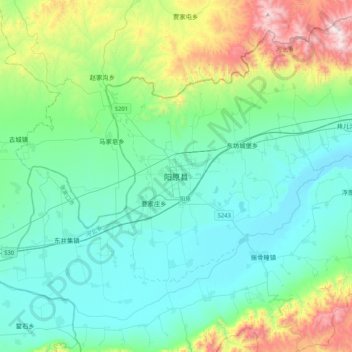 Mapa topográfico Yangyuan, altitud, relieve