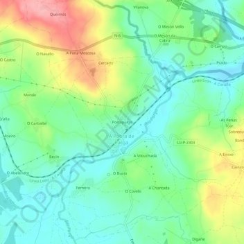 Mapa topográfico Portopulgo, altitud, relieve