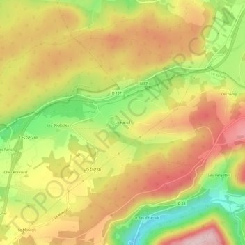 Mapa topográfico Le Hariol, altitud, relieve