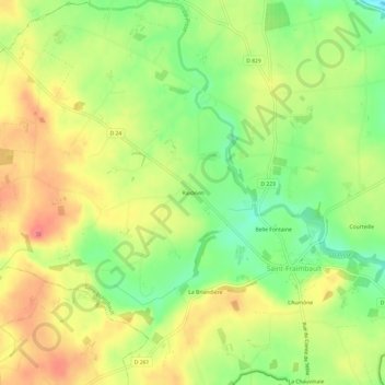 Mapa topográfico Raidevin, altitud, relieve
