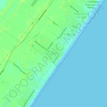 Mapa topográfico Praia Paraíso, altitud, relieve