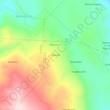 Mapa topográfico Chancani, altitud, relieve
