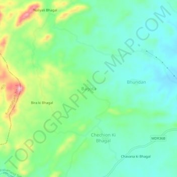 Mapa topográfico Bagota, altitud, relieve