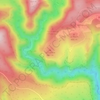 Mapa topográfico La Gardie, altitud, relieve