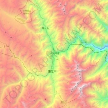 Mapa topográfico 甘孜州, altitud, relieve