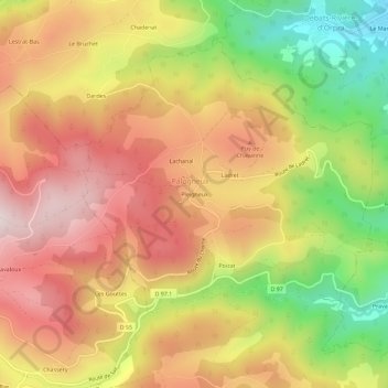 Mapa topográfico Pleigneux, altitud, relieve