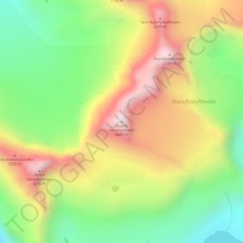 Mapa topográfico Austre Leirungstinden, altitud, relieve