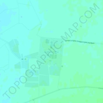 Mapa topográfico Ejido Colima, altitud, relieve