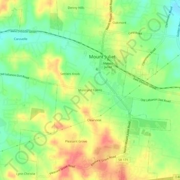 Mapa topográfico Moreland Farms, altitud, relieve