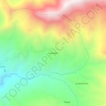 Mapa topográfico Llacaden, altitud, relieve