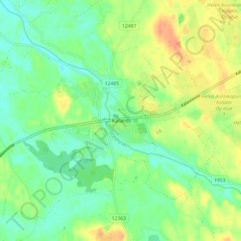 Mapa topográfico Kalanti, altitud, relieve