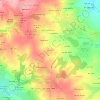 Mapa topográfico Saint-Thia, altitud, relieve