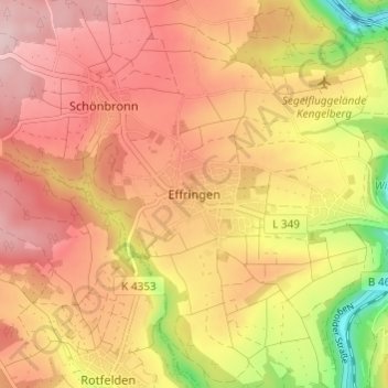 Mapa topográfico Effringen, altitud, relieve