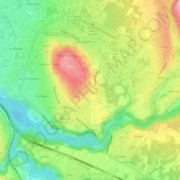 Mapa topográfico Corly, altitud, relieve