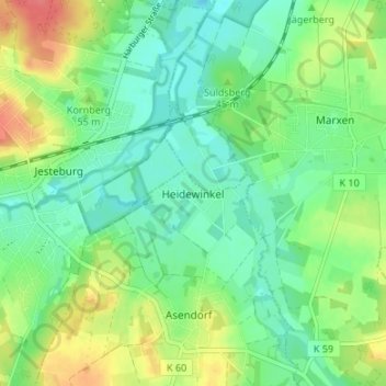 Mapa topográfico Heidewinkel, altitud, relieve