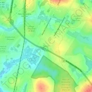 Mapa topográfico Betel, altitud, relieve