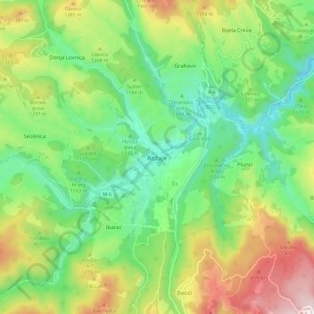 Mapa topográfico Rožaje, altitud, relieve