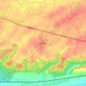 Mapa topográfico Śmielin, altitud, relieve