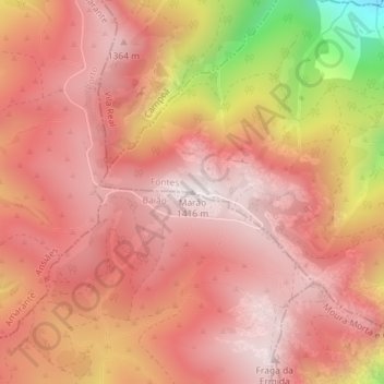 Mapa topográfico Sierra de Marão, altitud, relieve