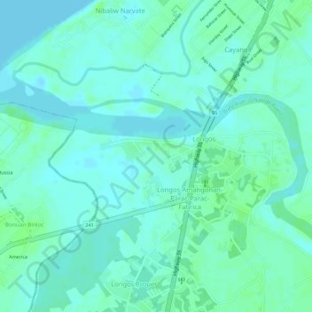 Mapa topográfico Amangonan-Parac parac, altitud, relieve