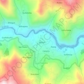 Mapa topográfico Monjas, altitud, relieve