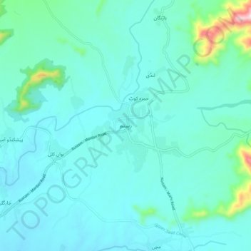 Mapa topográfico Rustam, altitud, relieve
