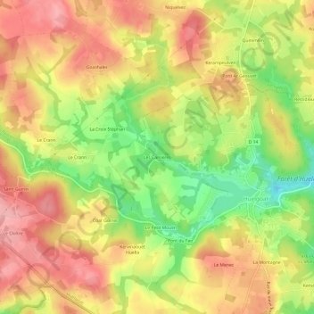 Mapa topográfico Les Carrières, altitud, relieve