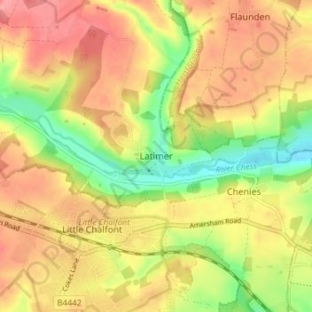 Mapa topográfico Latimer, altitud, relieve