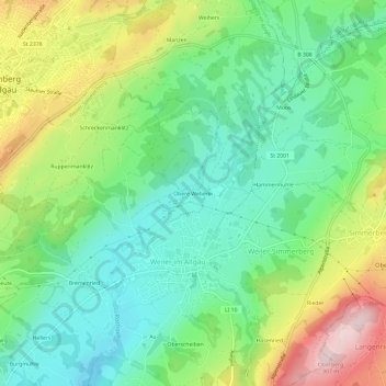 Mapa topográfico Obere Weberei, altitud, relieve