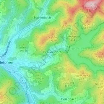 Mapa topográfico Brauersdorf, altitud, relieve