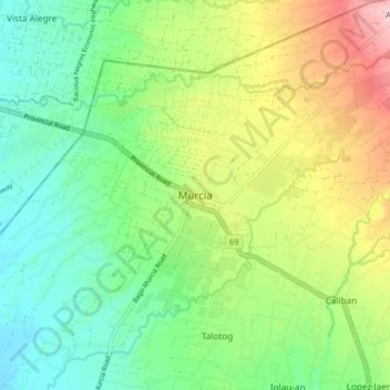 Mapa topográfico Murcia, altitud, relieve