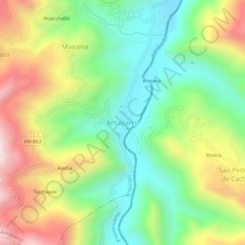 Mapa topográfico Antaparco, altitud, relieve