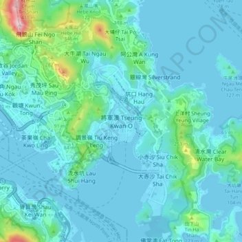 Mapa topográfico Tseung Kwan O, altitud, relieve