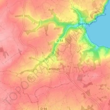 Mapa topográfico Ar Rhuniou, altitud, relieve