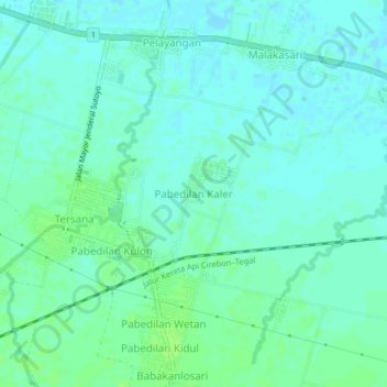 Mapa topográfico Pabedilan Kaler, altitud, relieve