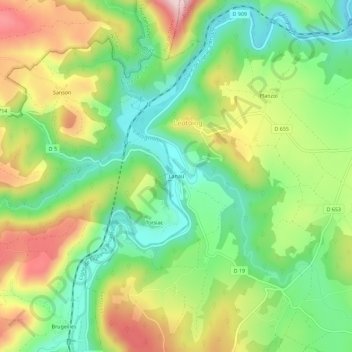Mapa topográfico Lanau, altitud, relieve