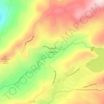 Mapa topográfico Strawberry, altitud, relieve